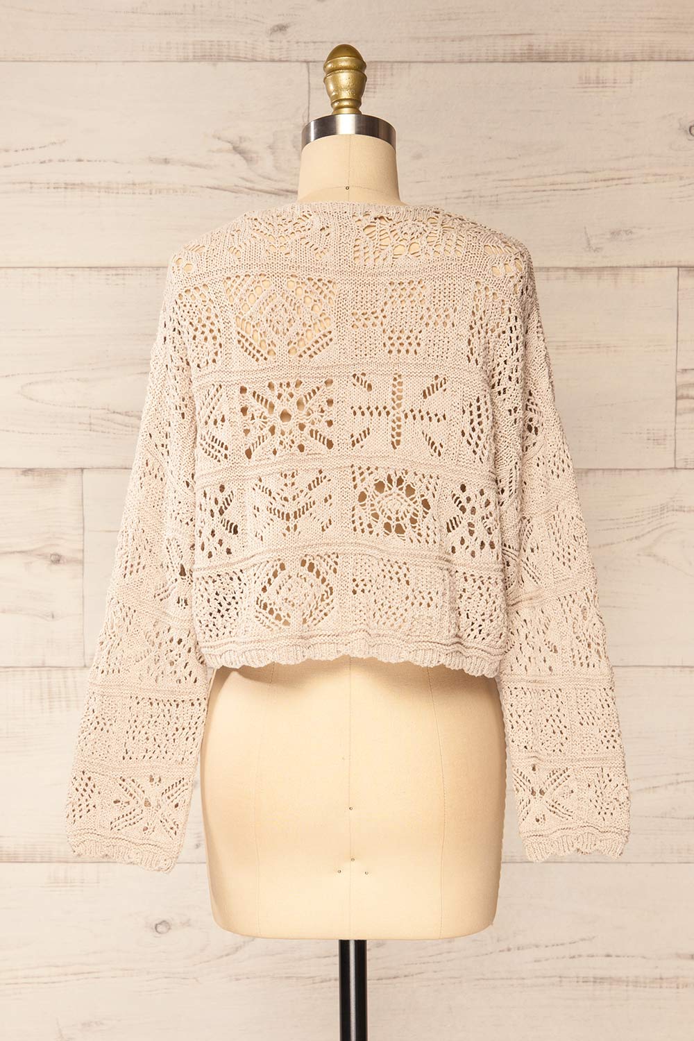 Ripson Taupe Cropped Crochet Cardigan | La petite garçonne back view
