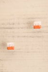 Riven Orange Square Stud Earrings | La petite garçonne close-up