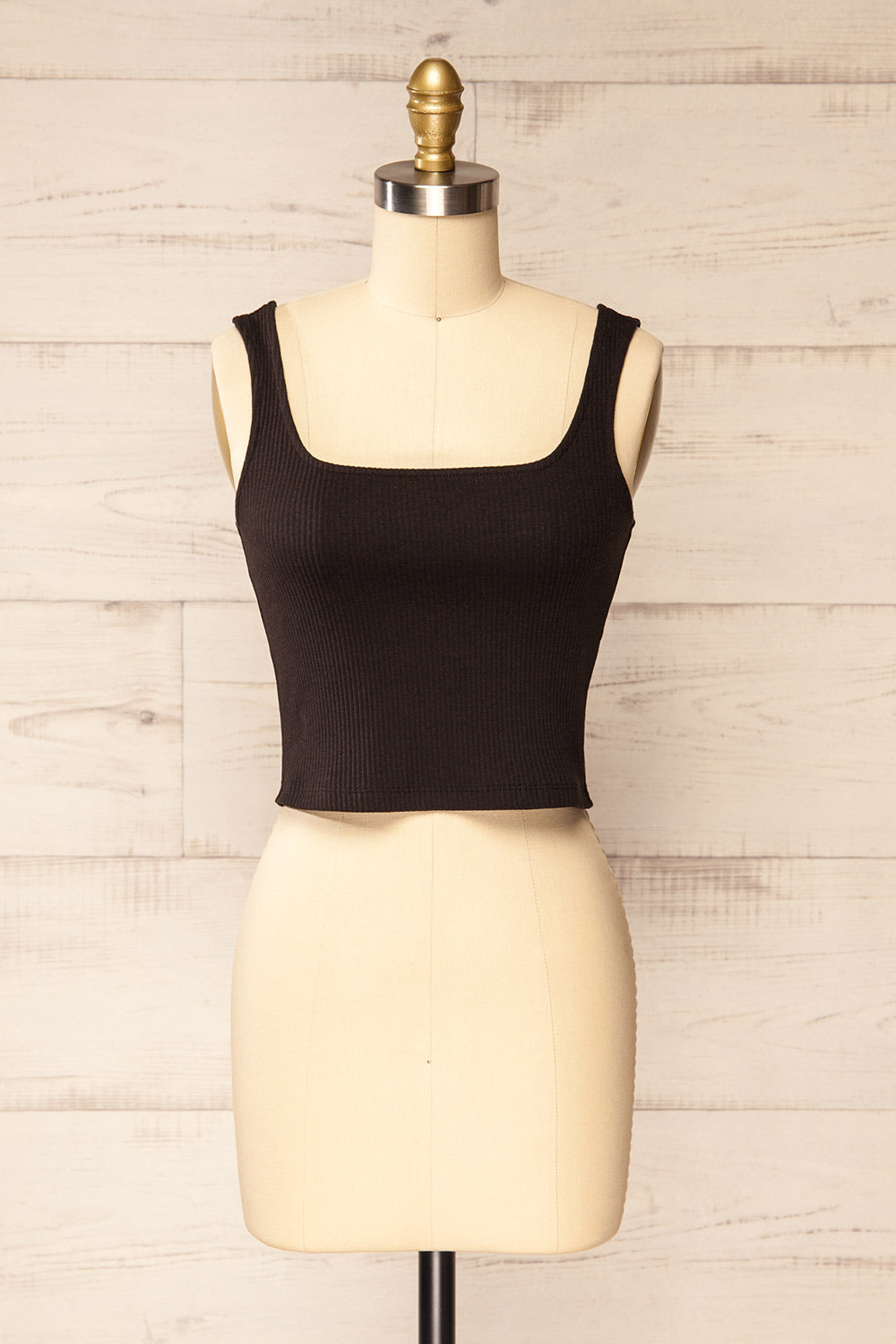 Rizzo Black Ribbed Tank Top | La petite garçonne front view