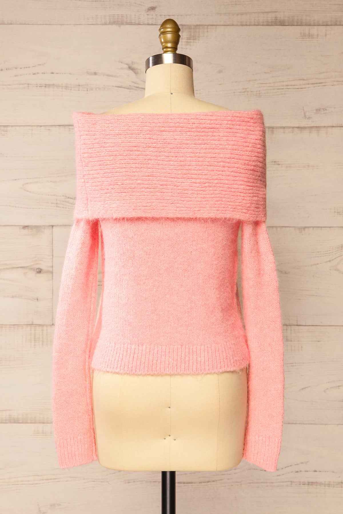 back view of Rocha Pink Off-the-Shoulder Knit Sweater at La petite garçonne