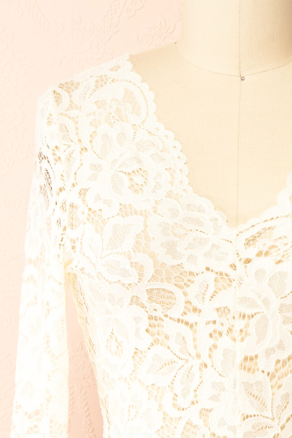 Rokia Sheer Fitted Ivory Lace Top with V Neck | Boudoir 1861 front