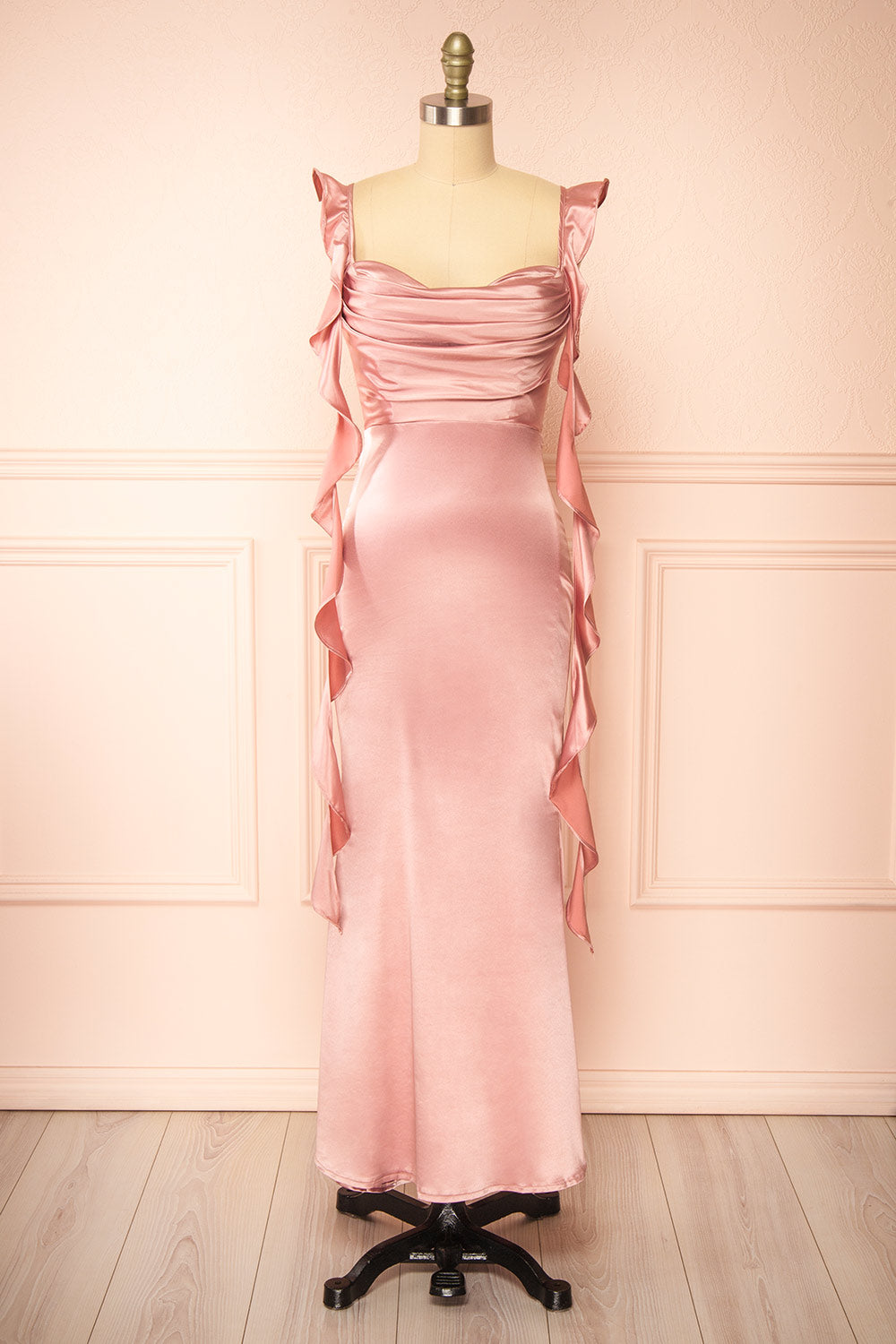 Rolania Long Mauve Satin Dress | Boutique 1861 front view