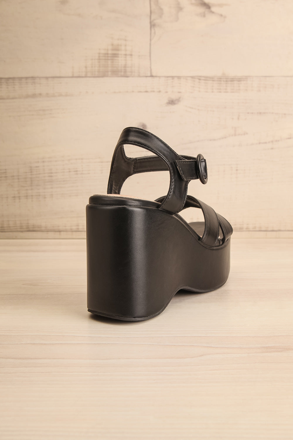 Rolly Black Wedge Sandals | La petite garçonne back view