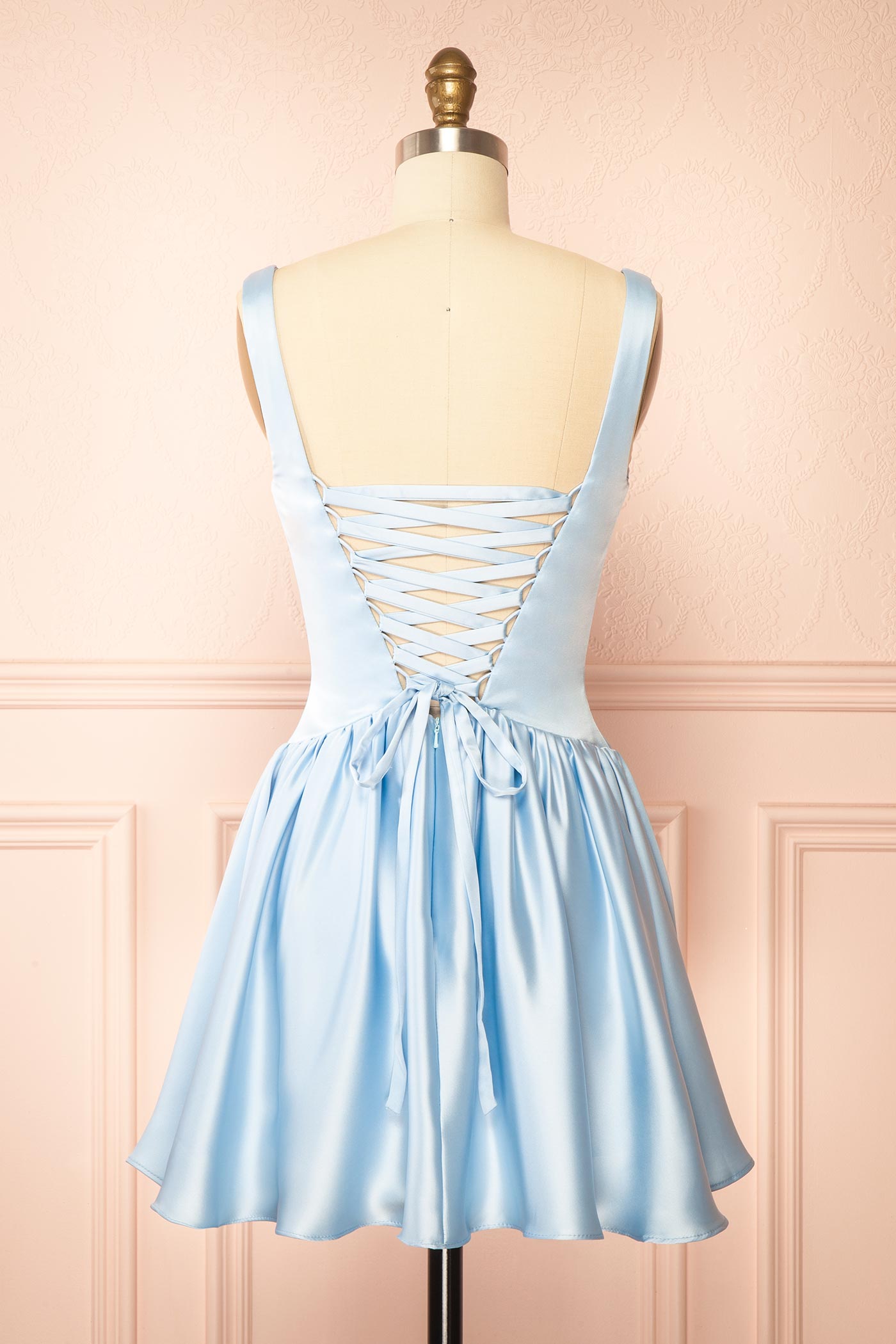 Romia Bleu Pâle | Robe Corset Courte en Satin