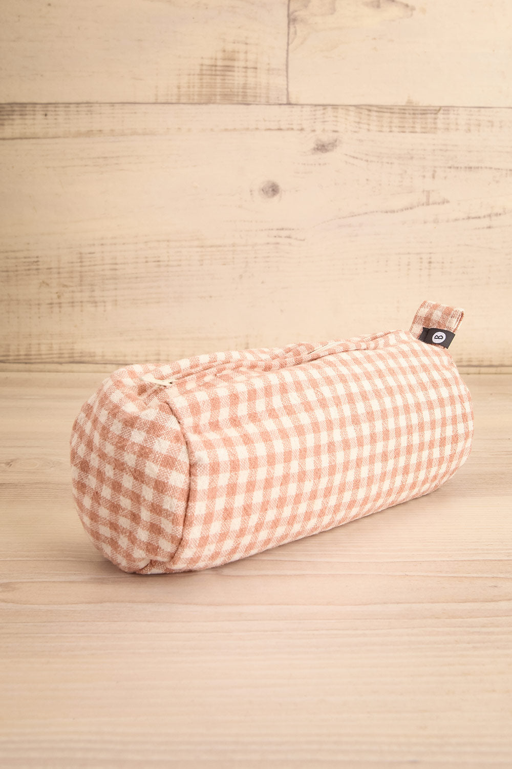 Romie Cylindrical Gingham Cosmetic Bag | Maison garçonne side view