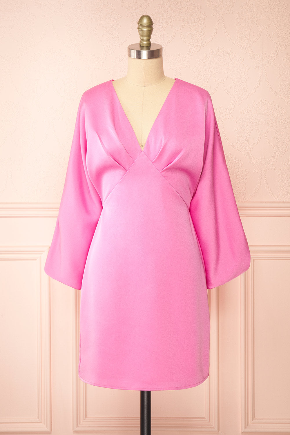 Rosalyn Short Pink Dress w/ Puffy Sleeves | Boutique 1861 front view