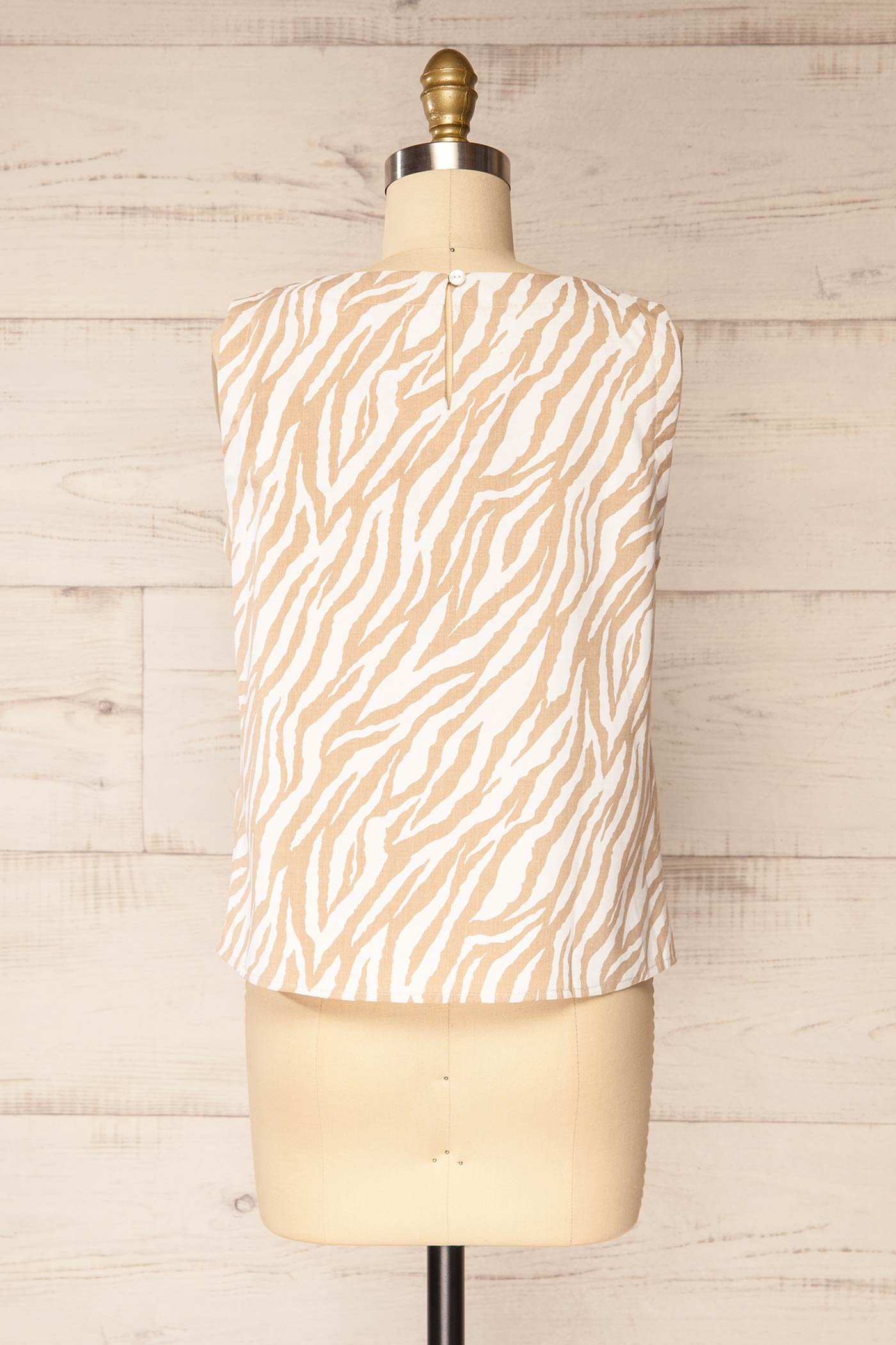 Backview Roscoe Sleeveless White and Beige Zebra Print Top at la petite garçonne