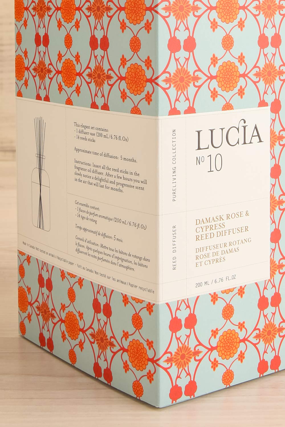 Damask Rose and Cypress Reed Diffuser by Lucia | Maison garçonne box close-up