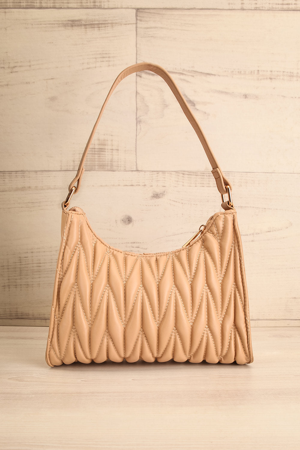 Roseaux Beige Chevron Quilt Shoulder Bag | La petite garçonne front view