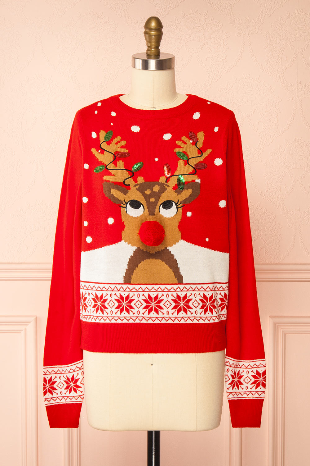 Rosebery Christmas Red Sweater with Reindeer | Boutique 1861 front view