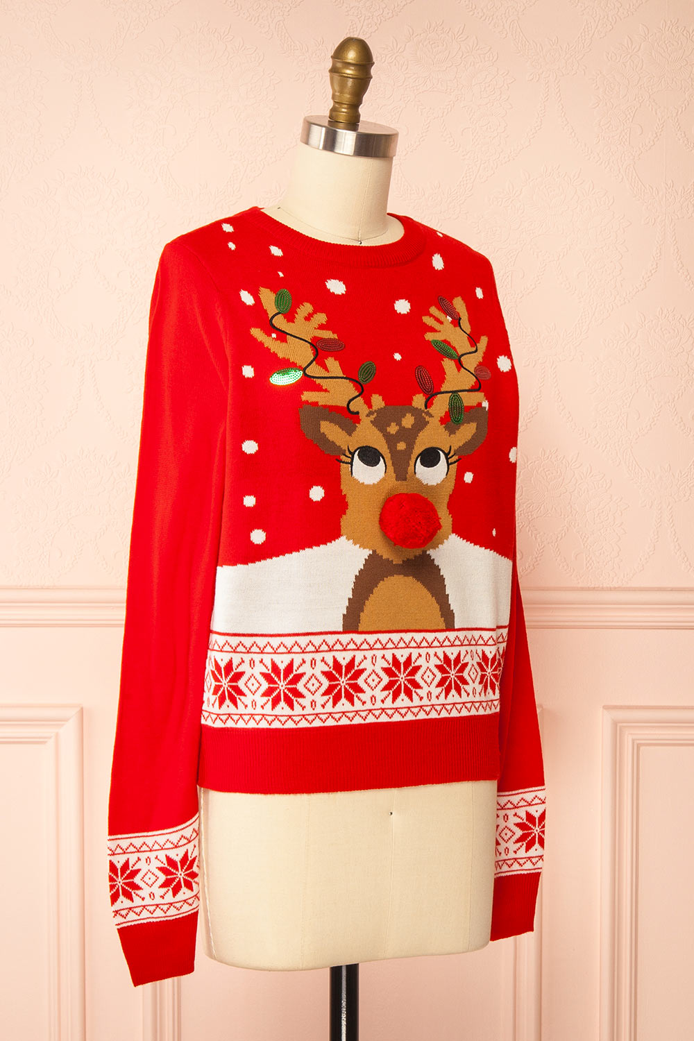 Rosebery Christmas Red Sweater with Reindeer | Boutique 1861 side view