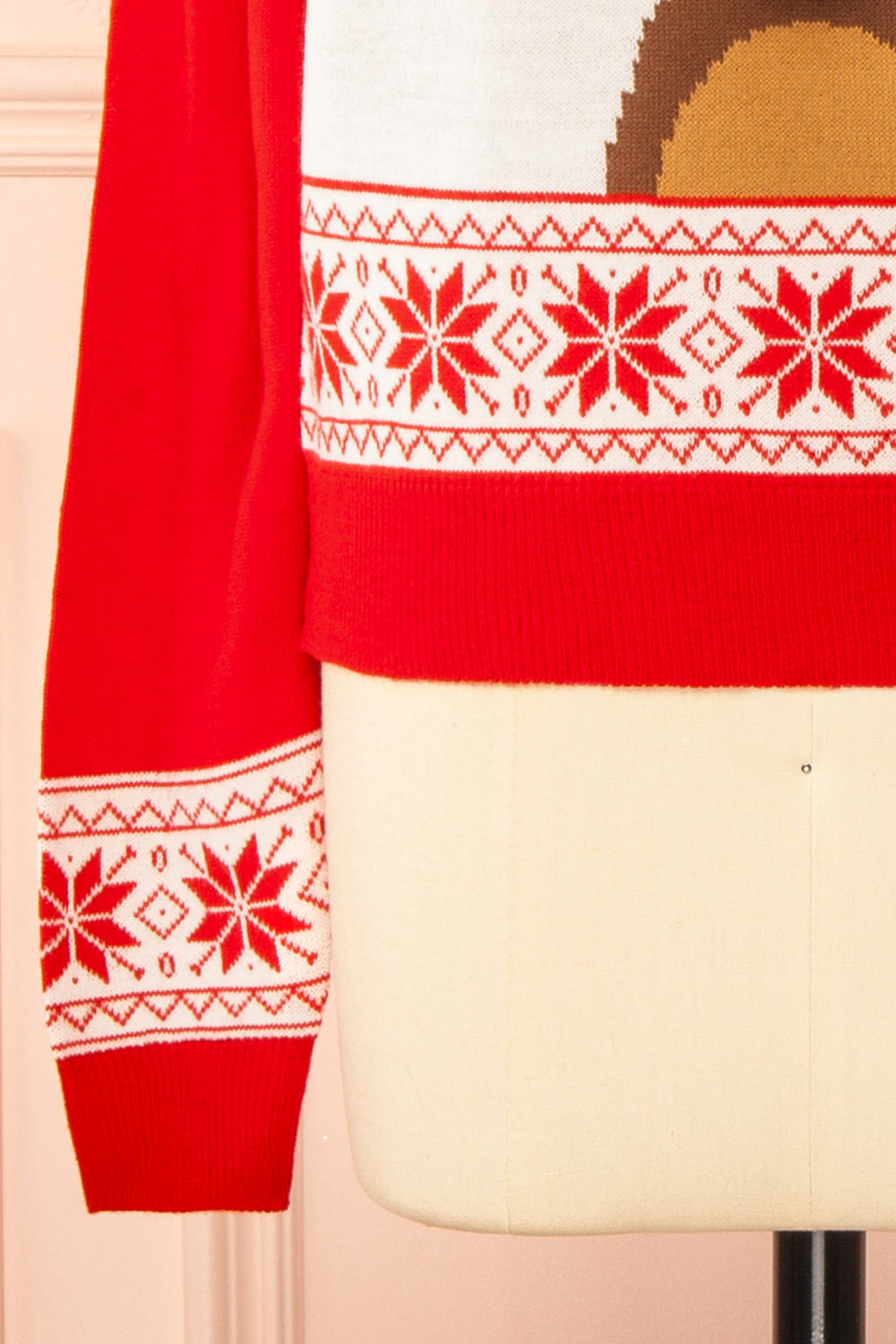 Rosebery Christmas Red Sweater with Reindeer | Boutique 1861 sleeve