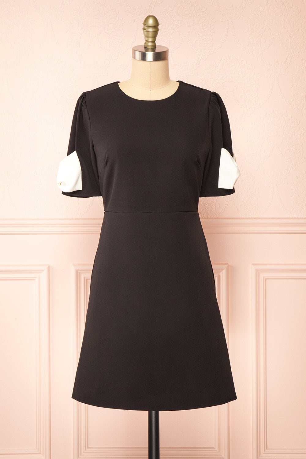 Rosette Short Black Dress w/ White Bows