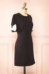Rosette Short Black Dress w/ White Bows | Boutique 1861 side view