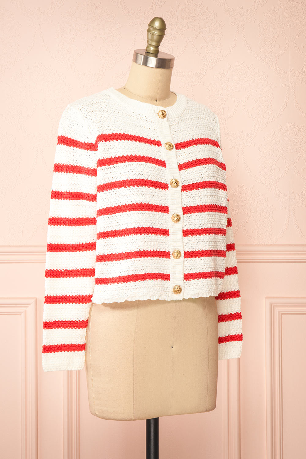Rosye White Knit Cardigan w/ Red Stripes | Boutique 1861 side view