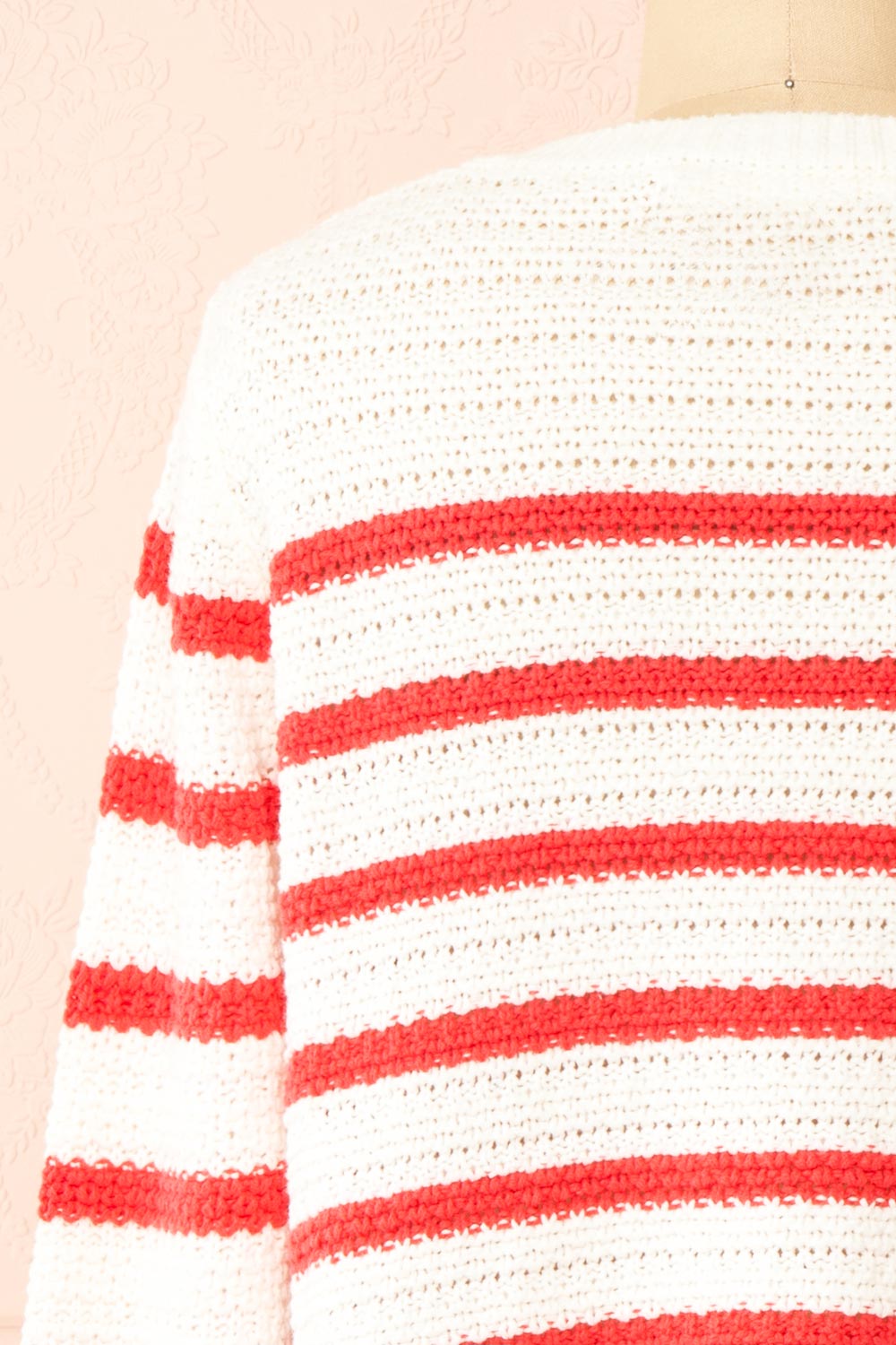Rosye White Knit Cardigan w/ Red Stripes | Boutique 1861  back