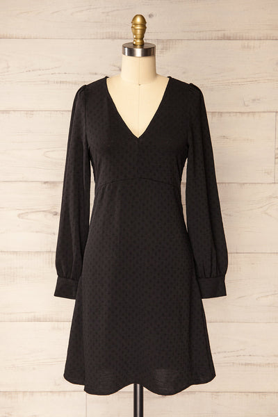 Rotherham Black Short A-line Dress w/ Long Sleeves | La petite garçonne front view