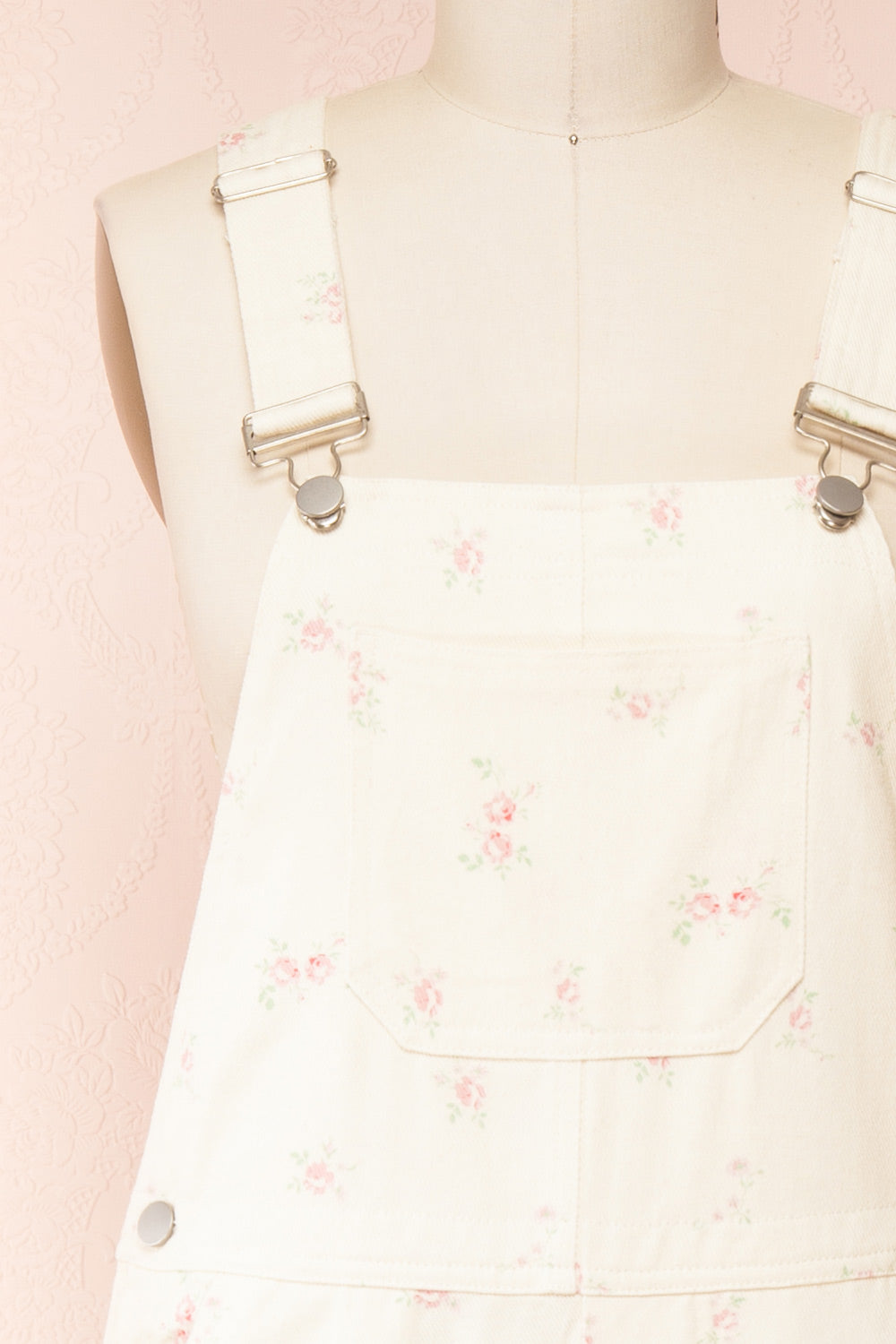 Rowena Floral Denim Overalls | Boutique 1861 front close-up
