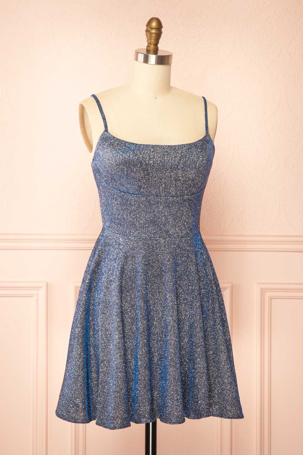 Rowyn Navy Short Sparkly Dress with Pockets | Boutique 1861 Side