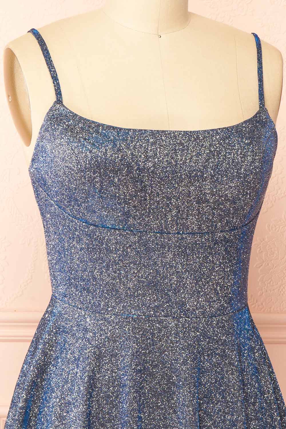 Rowyn Navy Short Sparkly Dress with Pockets | Boutique 1861 Side view