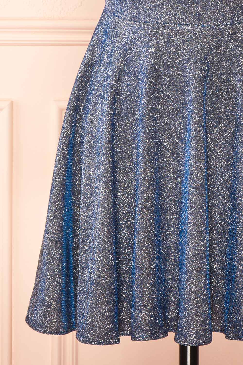 Rowyn Navy Short Sparkly Dress with Pockets | Boutique 1861 Bottom ruffle detail