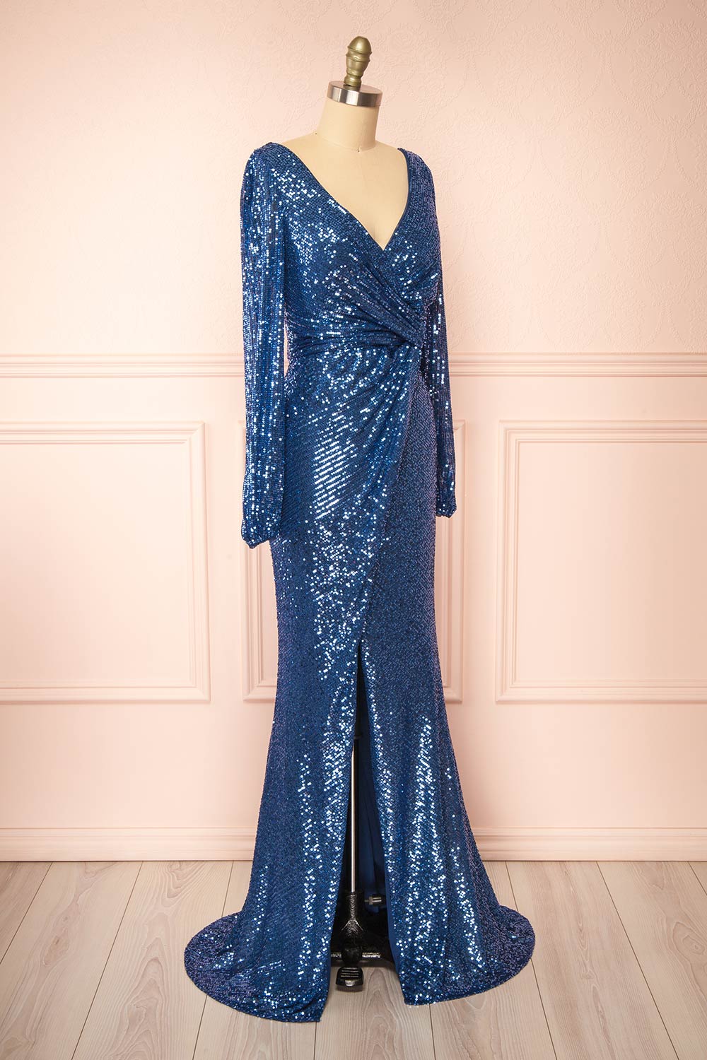 Roxy Blue Sequins Long-Sleeved Maxi Dress | Boutique 1861 side view