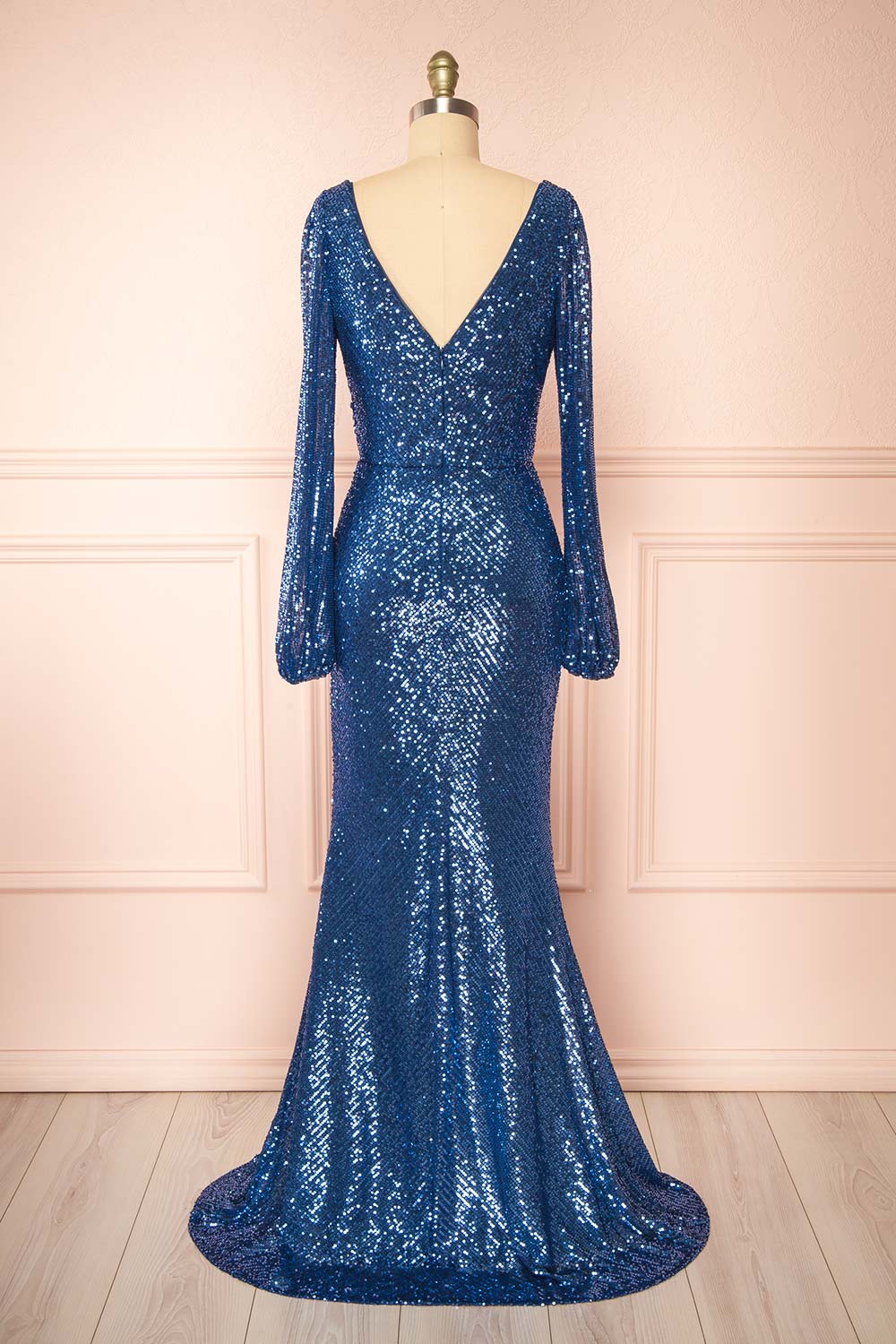 Roxy Blue Sequins Long-Sleeved Maxi Dress | Boutique 1861 back view
