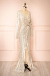 Roxy Champagne Sequins Long-Sleeved Maxi Dress | Boutique 1861  side view