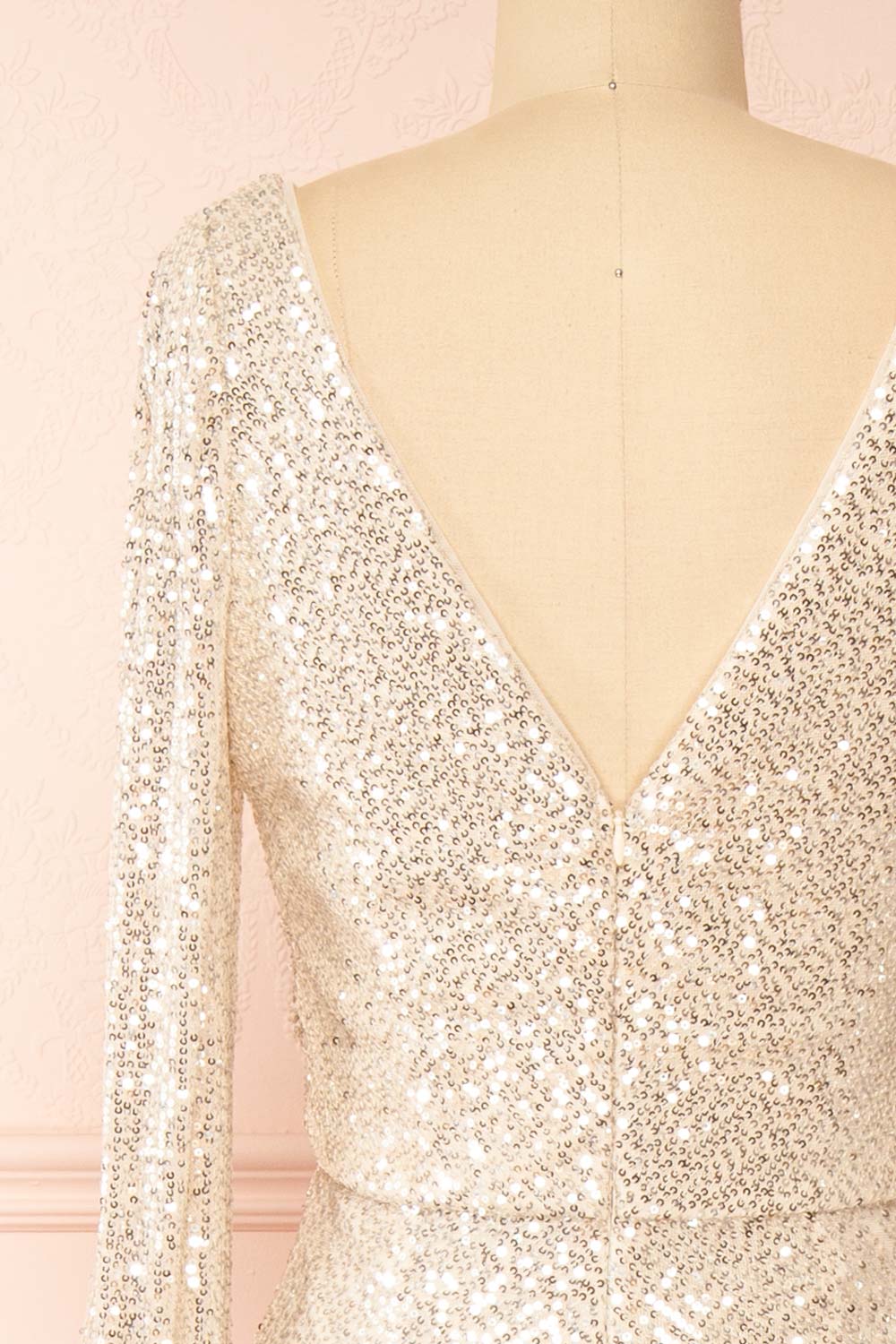 Roxy Champagne Sequins Long-Sleeved Maxi Dress | Boutique 1861 back