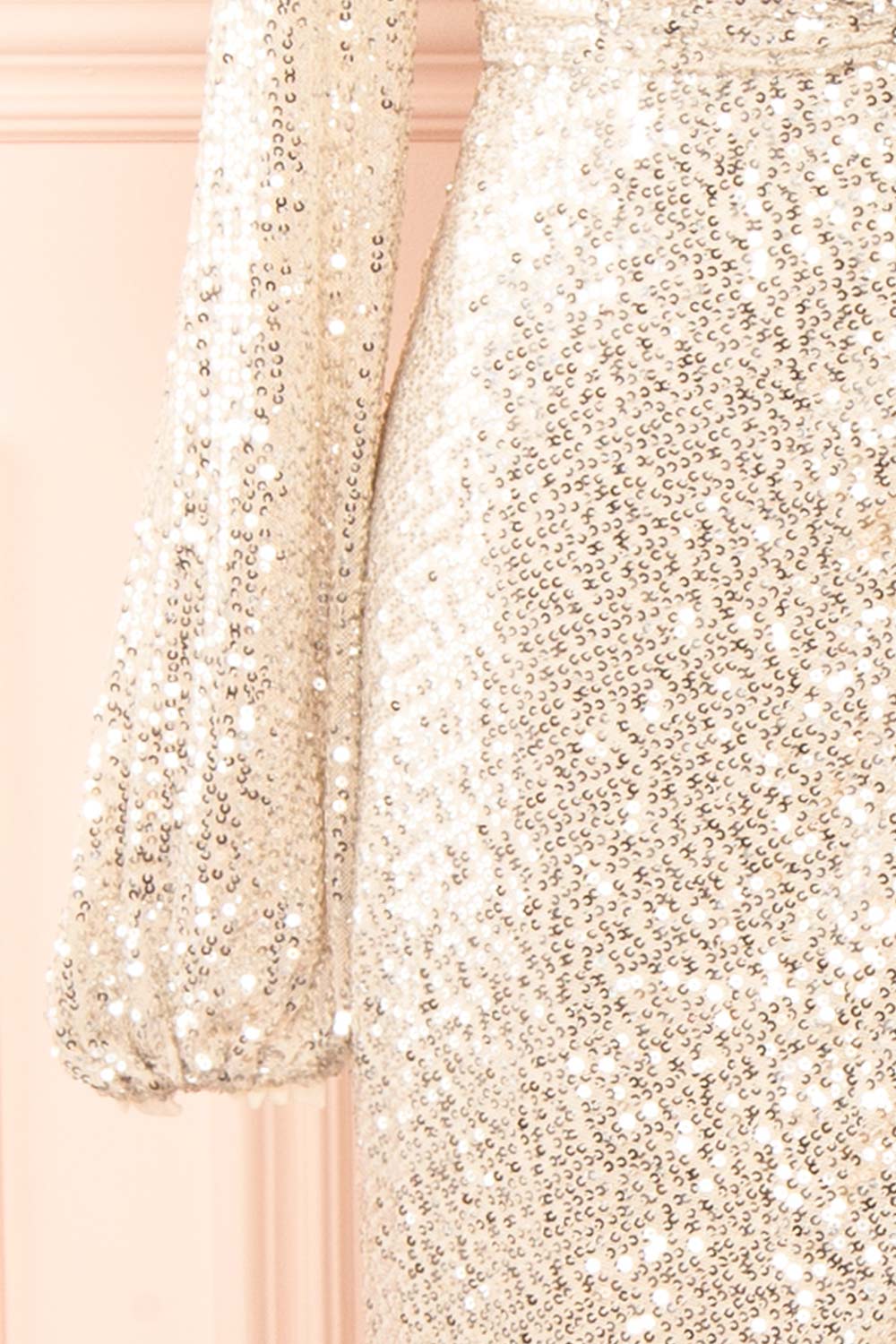 Roxy Champagne Sequins Long-Sleeved Maxi Dress | Boutique 1861 sleeve