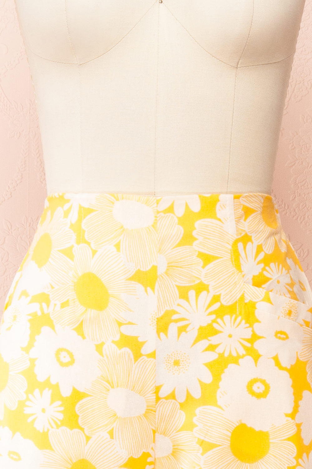 Rumer Yellow Floral High-Waisted Wide Leg Pants | Boutique 1861 front close-up