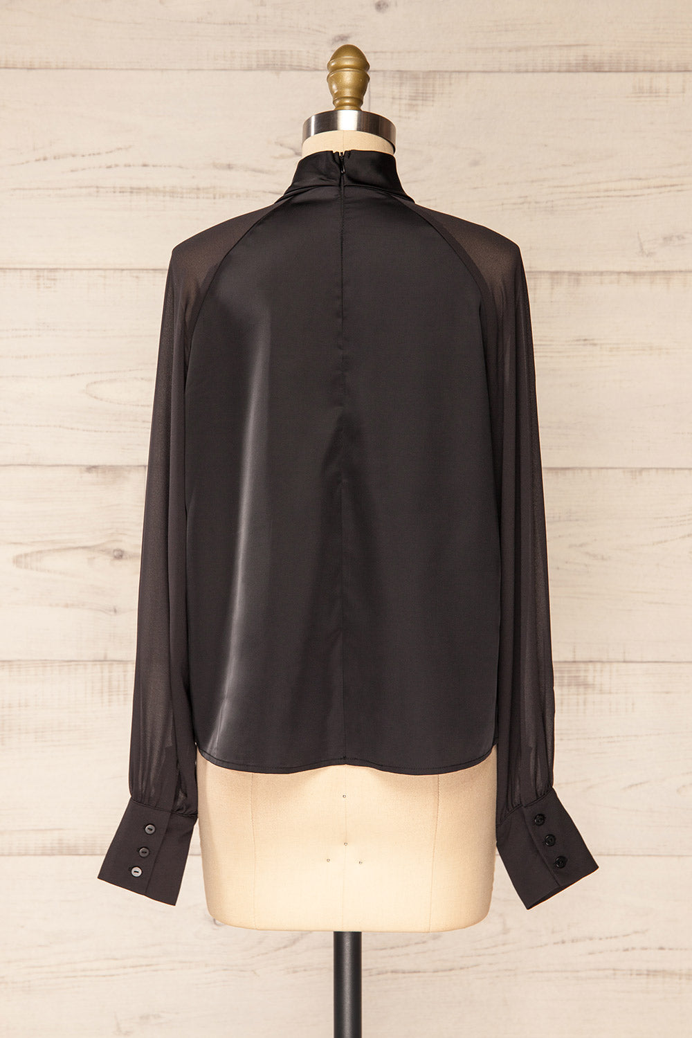 Rumoi Black Silky Blouse w/ Sheer Sleeves | La petite garçonne back view