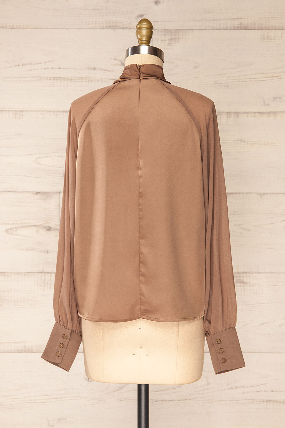 Rumoi Brown Silky Blouse w/ Sheer Sleeves | La petite garçonne back view