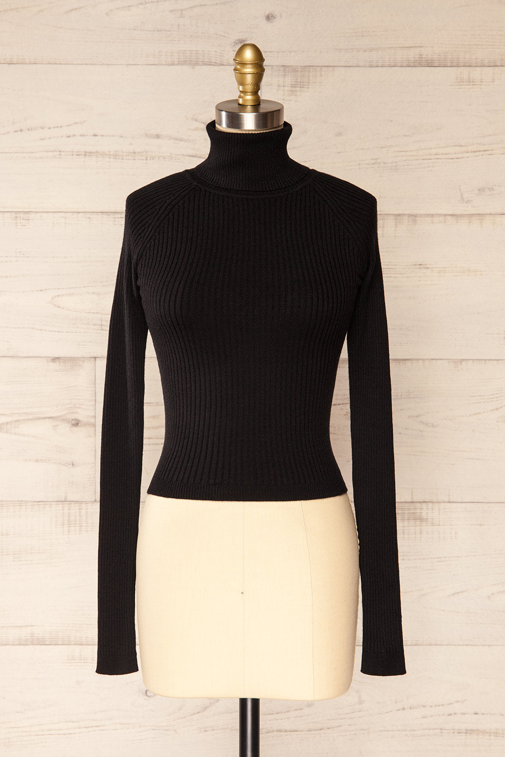 Rundu Black Ribbed Turtleneck Fitted Top | La petite garçonne front view