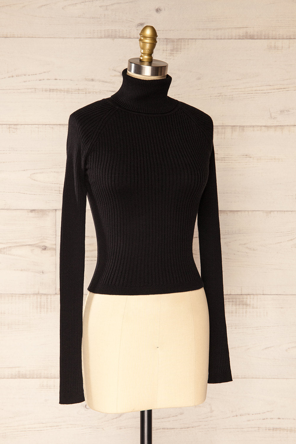 Rundu Black Ribbed Turtleneck Fitted Top | La petite garçonne side view