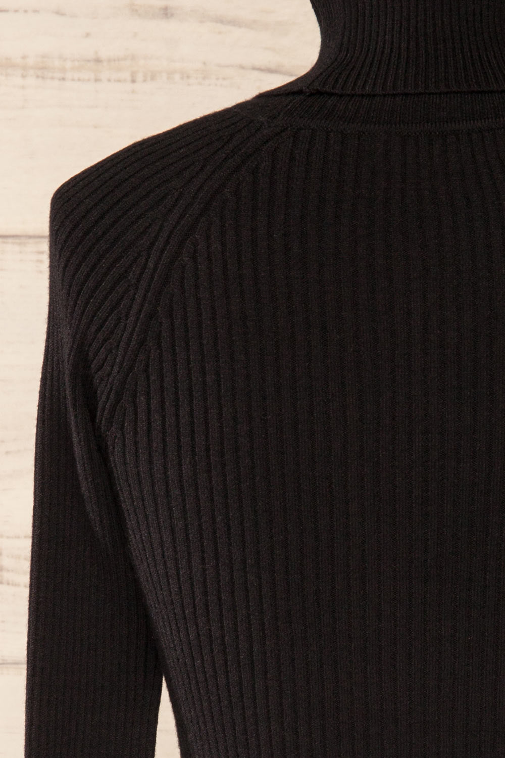 Rundu Black Ribbed Turtleneck Fitted Top | La petite garçonne bac kclose-up