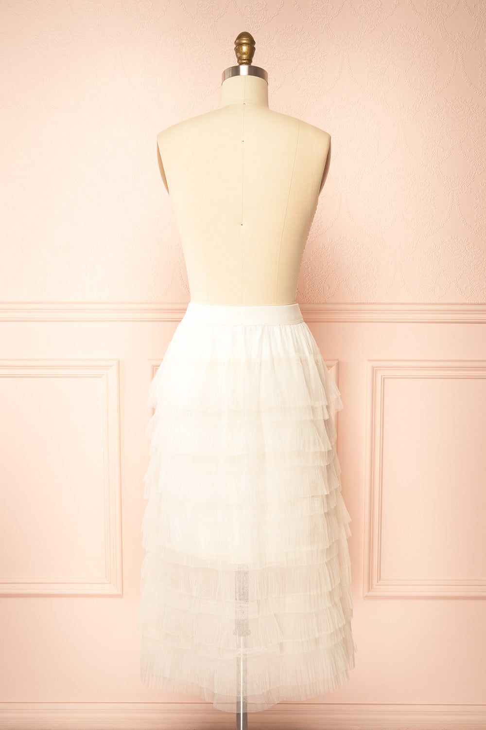 Runia White Long Tiered Mesh Skirt | Boutique 1861 back view