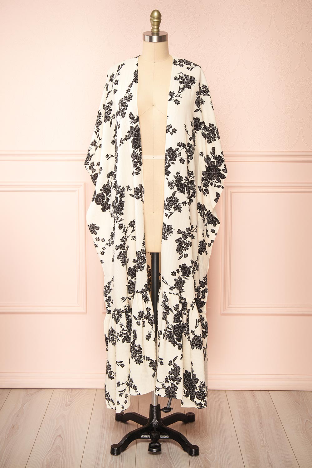 Rutta Ivory Floral Kimono w/ Ruffles | Boutique 1861 front view