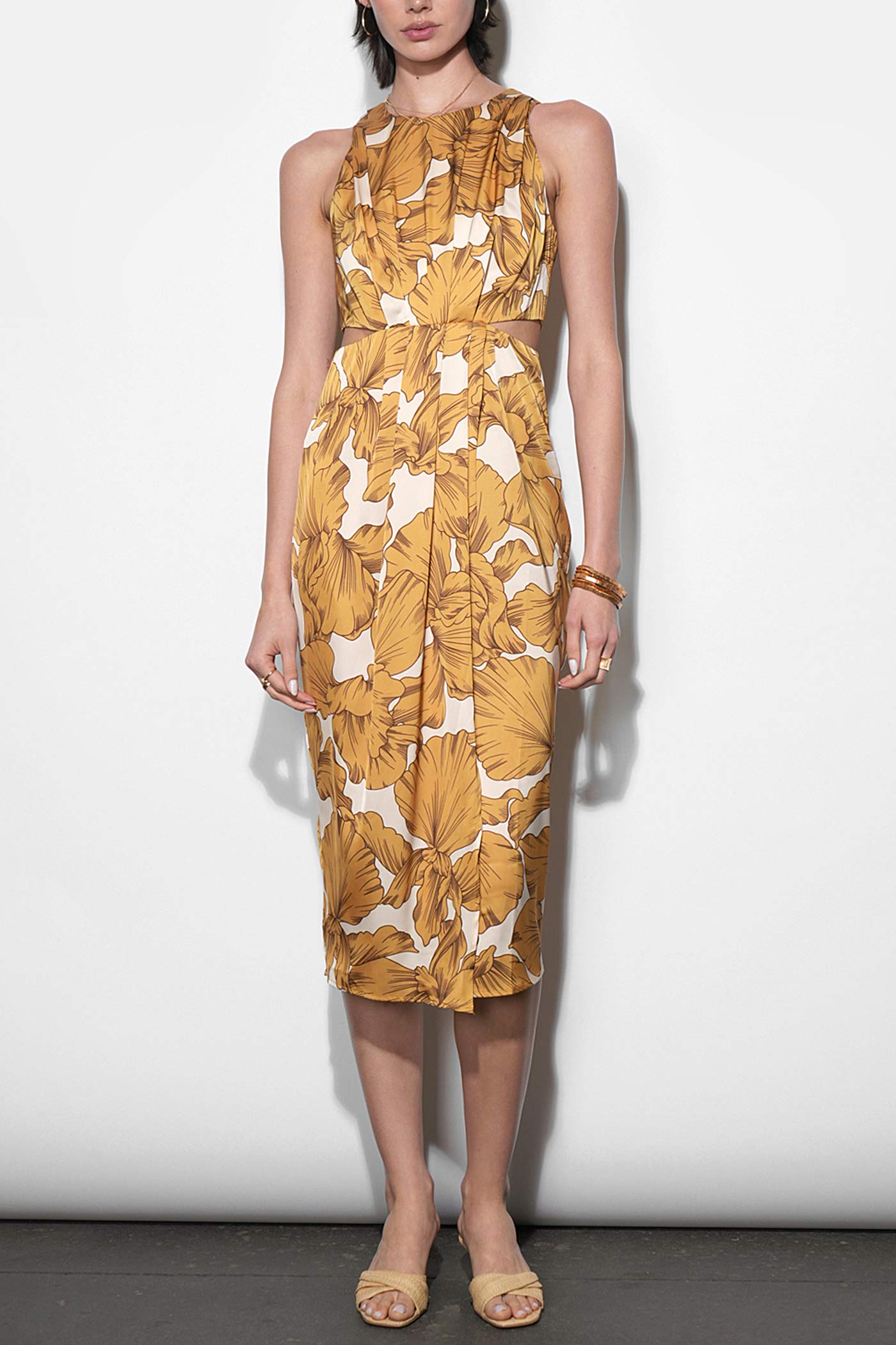 Sabah | Floral Satin Midi Dress with Slit