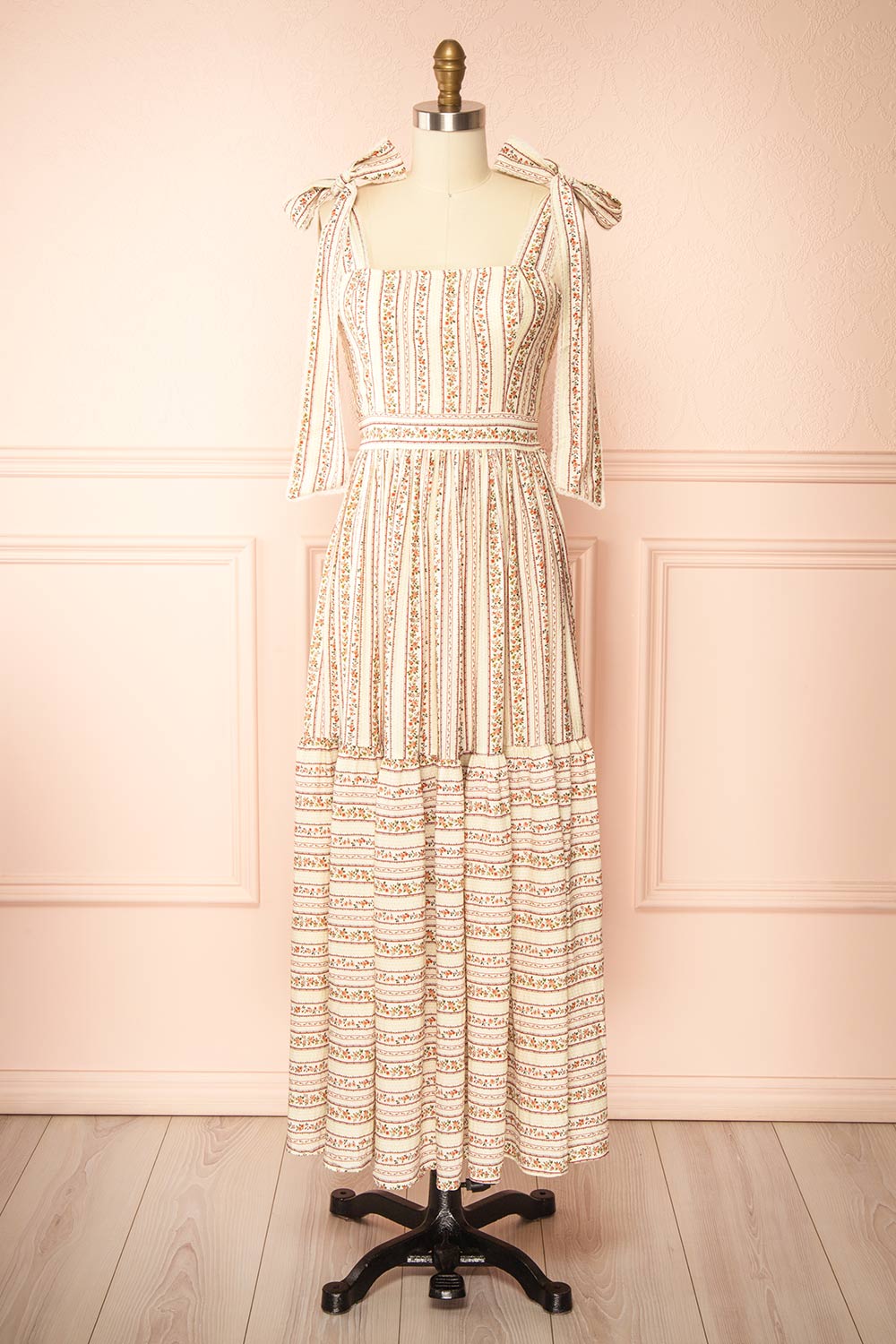 Sachiko Long Floral Dress with Tie-Up Straps | Boutique 1861 front view