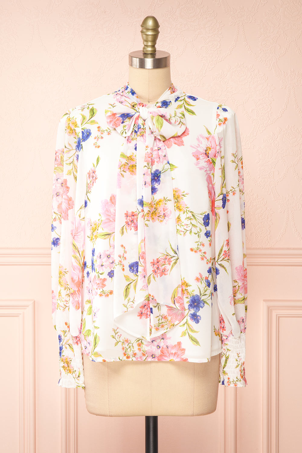 Safa Floral Chiffon Blouse w/ Bow Collar | Boutique 1861 front view