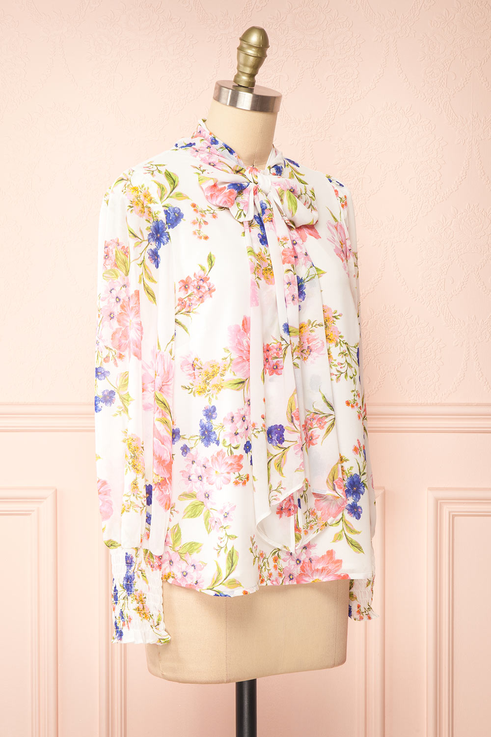 Safa Floral Chiffon Blouse w/ Bow Collar | Boutique 1861 side view