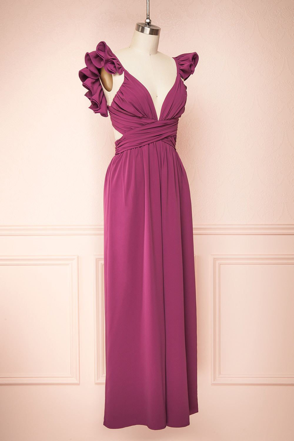 Saffira Deep Purple Jumpsuit w/ Ruffled Straps | Boutique 1861 side view