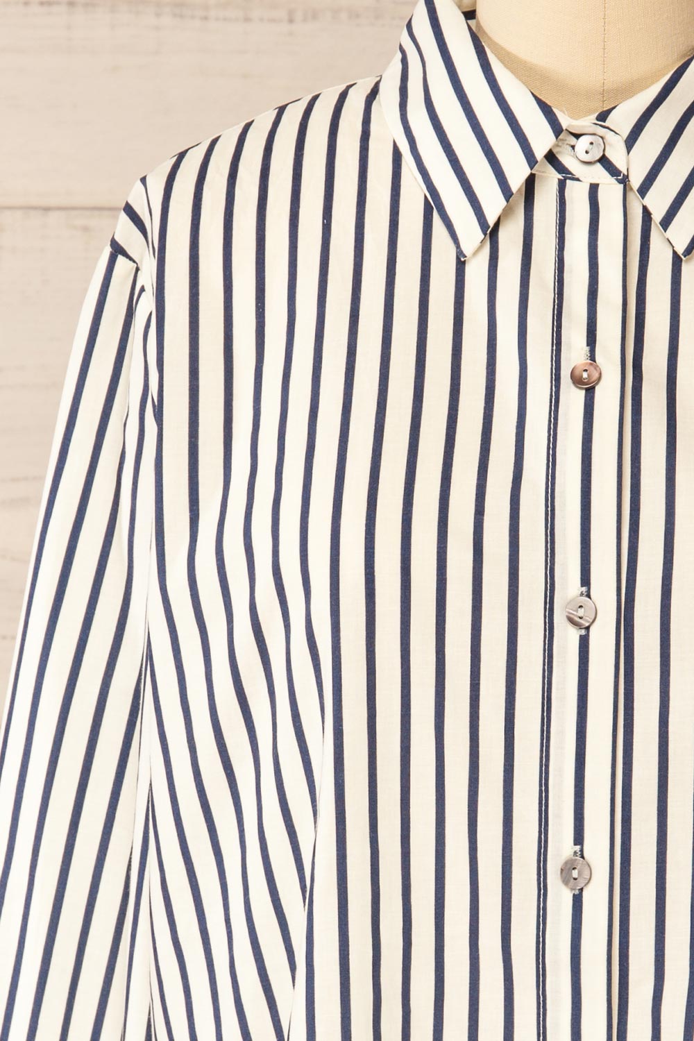 Safire Navy Oversized Striped Cotton Shirt | La petite garçonne front