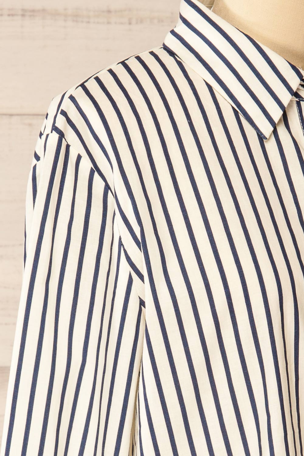 Safire Navy Oversized Striped Cotton Shirt | La petite garçonne side