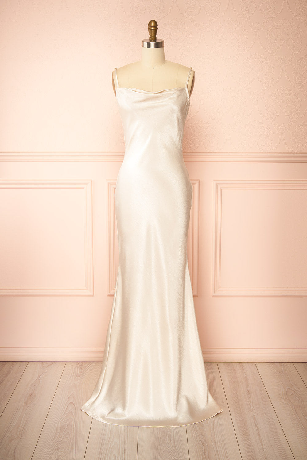 Safiya Ivory | Satin Maxi Dress with Faux Fur Shawl