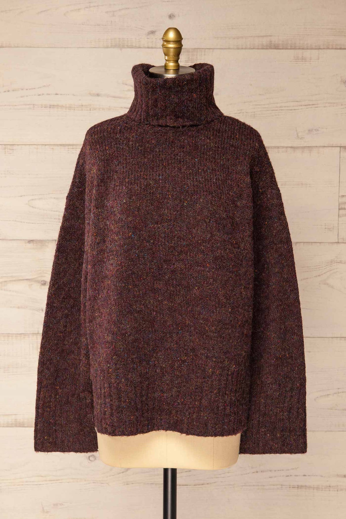 front view of Salvarie Burgundy Turtleneck Marled Knit Sweater at La petite garçonne