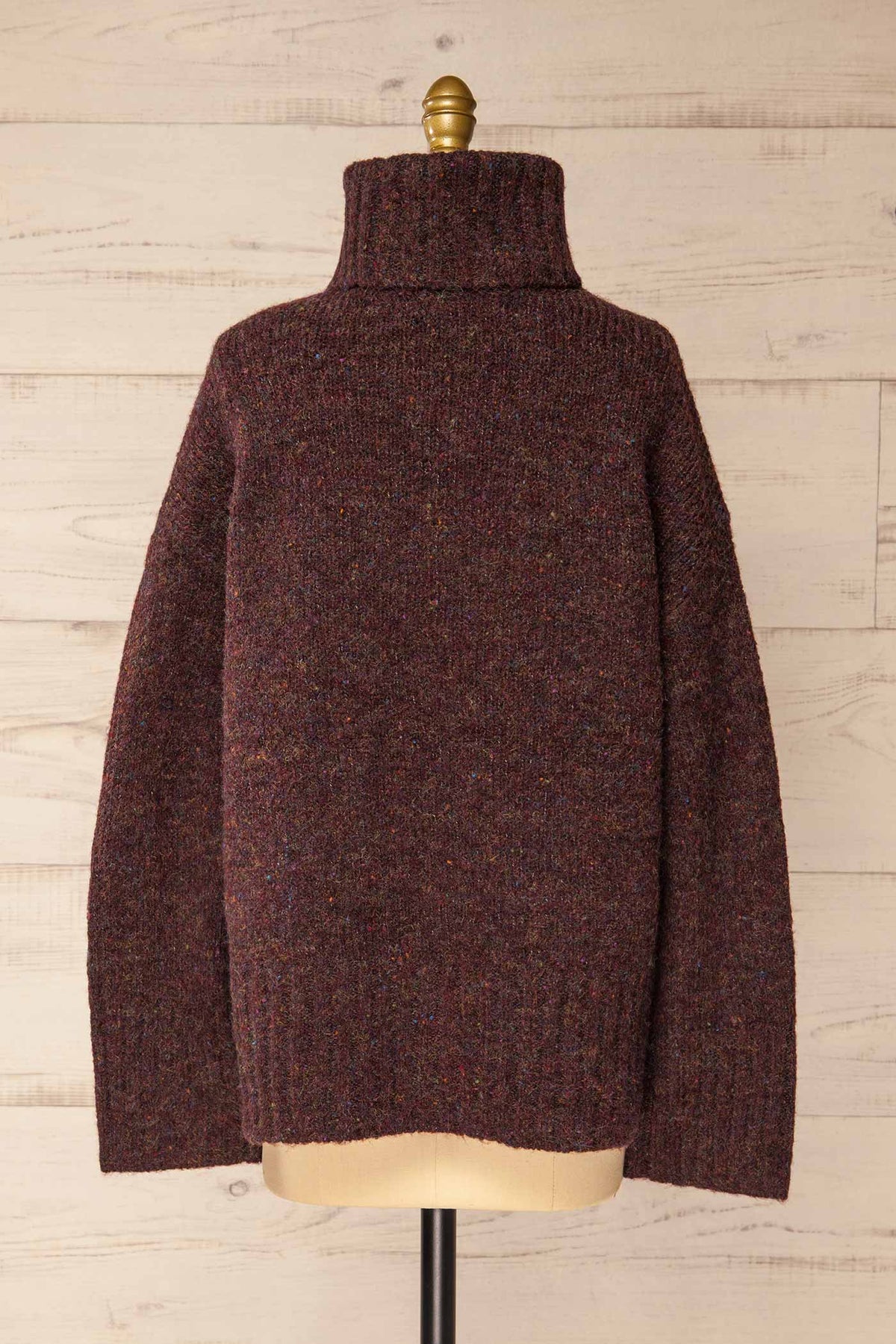 back view of Salvarie Burgundy Turtleneck Marled Knit Sweater at La petite garçonne