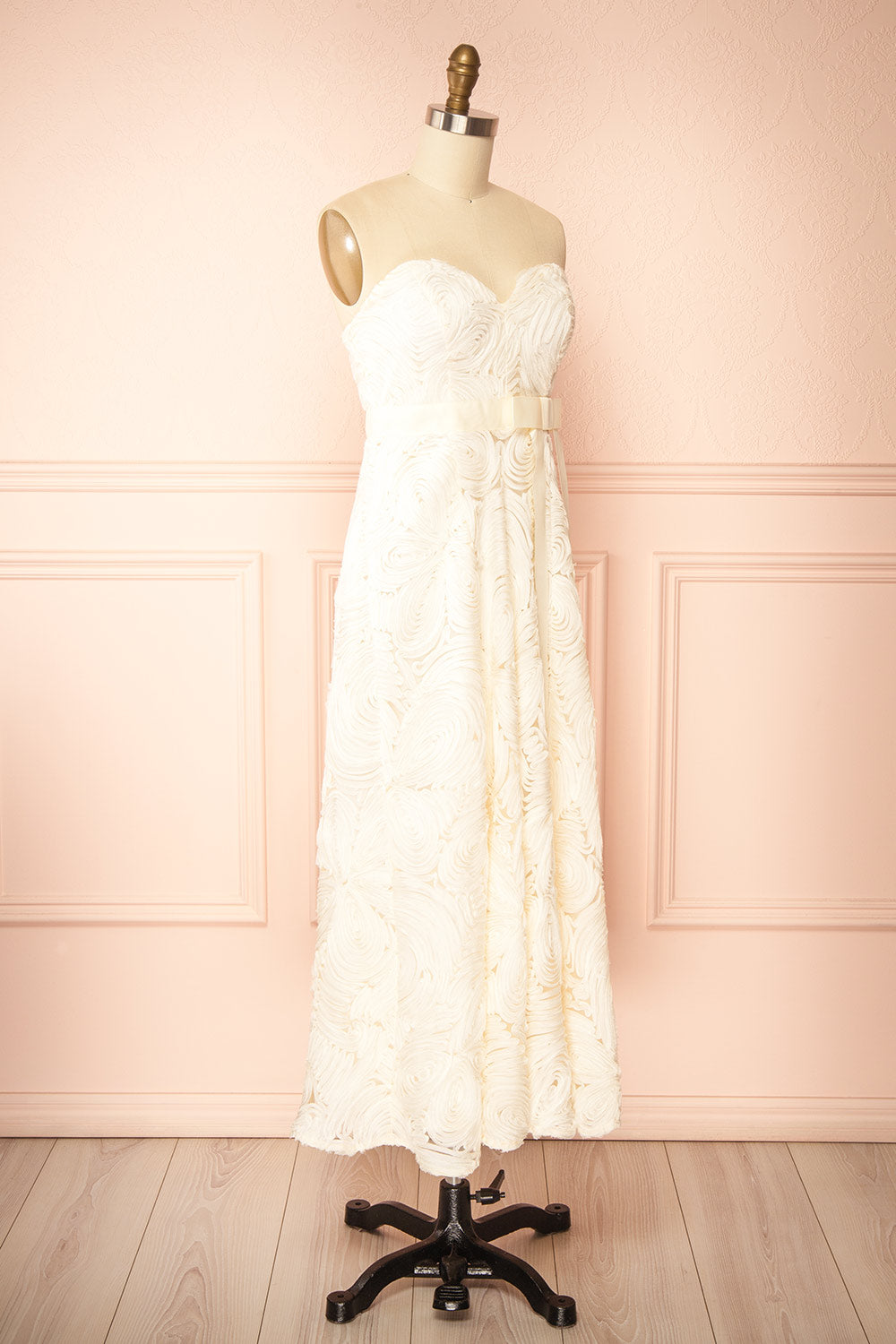 Samarah Midi Ivory Dress with Swirling Textured Pattern | Boudoir 1861 side view