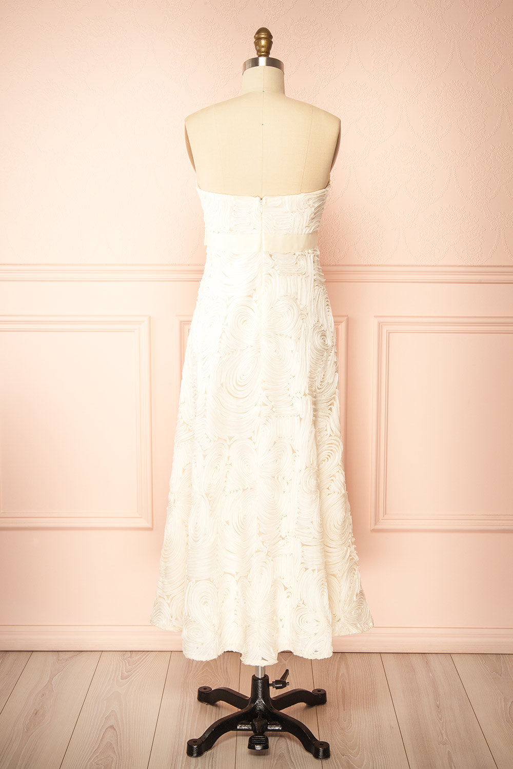 Samarah Midi Ivory Dress with Swirling Textured Pattern | Boudoir 1861 back view